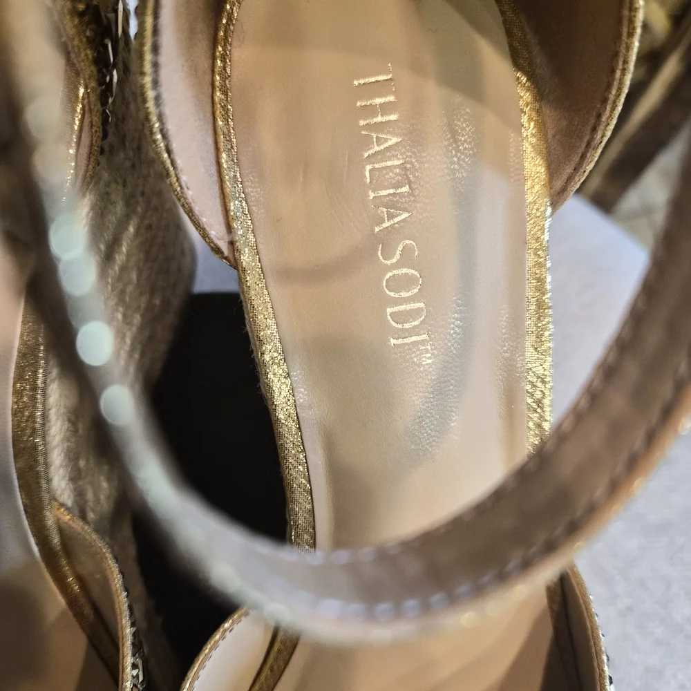 Thalia Sodi Gold Embellished Wedge Espadrilles
